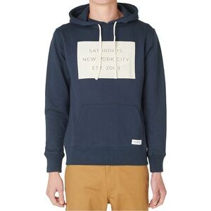 Saturdays ditch established block hoodie, navy and cream, size XL